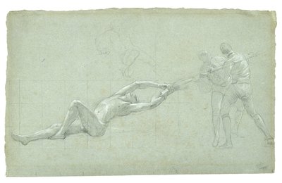 Cebelitarık Kuşatması Çalışması (Kurtarılan Figür ve Kürek Çeken İki Figür Çalışması), 1785-1786 (gri-yeşil kağıt üzerinde siyah beyaz tebeşir) by Daniel Mytens