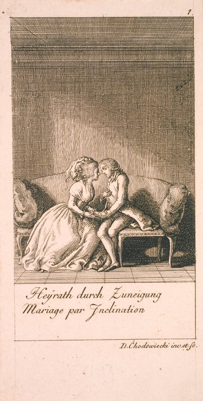 Evlilik motivasyonları ve sonuçları. Bl. 1 by Daniel Nikolaus Chodowiecki