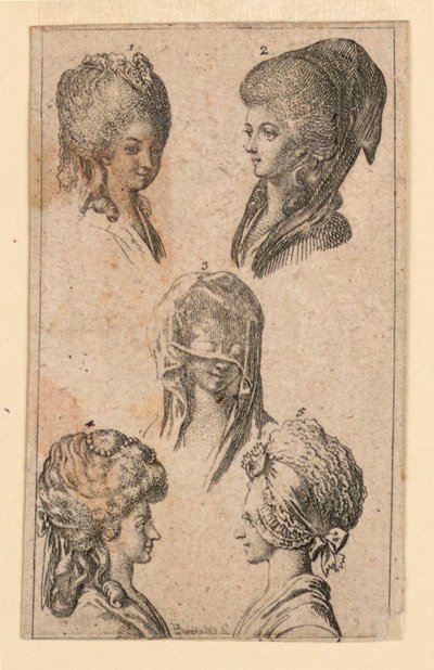 Berlin Kadınları Tarafından Giyilen Beş Başlık, "Königl: Grosbrit [anian] şecere takvimi, JG Berenberg tarafından 1782 yılı Lauenberg için" by Daniel Nikolaus Chodowiecki