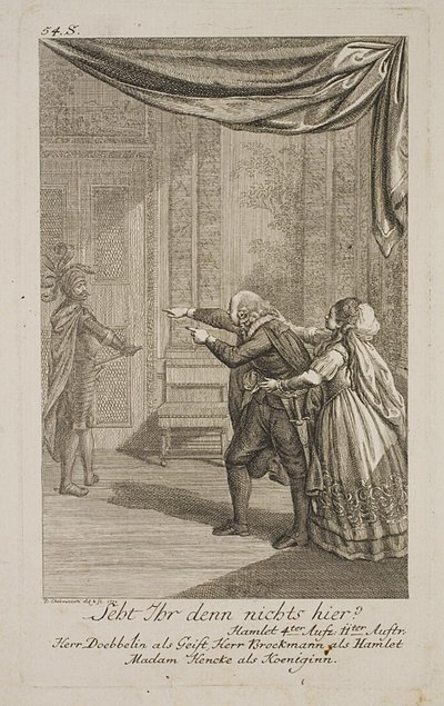 Hamlet babasının hayaletini görür. by Daniel Nikolaus Chodowiecki