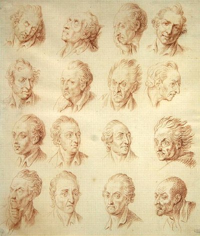Yüz İfadeleri Çalışmaları (kağıt üzerinde kırmızı tebeşir) by Daniel Nikolaus Chodowiecki