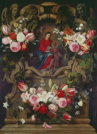 Madonna ve Çocuk ile çiçek çelenk by Daniel Seghers