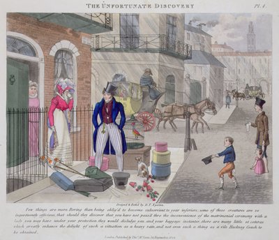 The Unfortunate Discovery, 'Peter Quiz'den Modaya Uygun Bores veya Coolers in High Life'dan, 1824'te yayınlandı (el boyaması aquatint) by Daniel Thomas Egerton