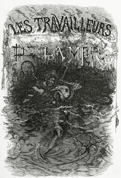 Les Travailleurs de la Mer romanı için illüstrasyon, 19. Yüzyıl (bw gravür) by Daniel Urrabieta Vierge