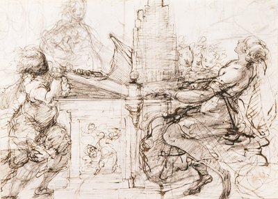 Org çalan Romalı Aziz Cecilia (Orgada Aziz Cecilia) - Daniele Crespi (1598-1630), kağıt üzerine tebeşir ve sulu boya çalışması by Daniele Crespi
