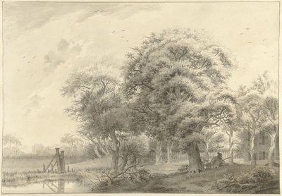 Arka planda neoklasik tarzda inşa edilmiş bir kır evi ile manzara by Daniël Kerkhoff