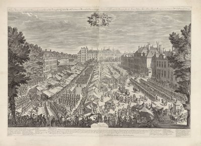 Orange Prensi ve Prensesi ile Lahey Fuarı, 1686 Majesteleri lordum prens ve madam Orange prensesi / Foire de la Haye, avec les bourgois sous les armes, avec les bourgois sous les armes, sa. by Daniël Marot (I)