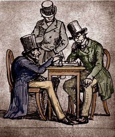 Soren Kierkegaard Satranç Oynarken (kalem ve mürekkep, kağıt üzerinde yıkanır) by Danish School
