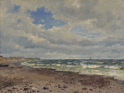 Kum tepeleri olan bir plaj. Jutland