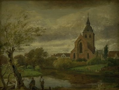 Odense Nehri kıyısındaki Aziz Knud Kilisesi. Sonbahar by Dankvart Dreyer
