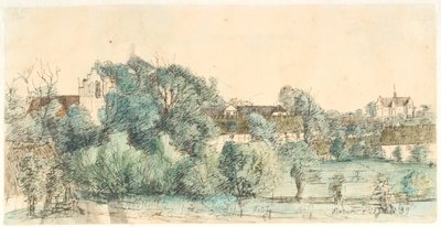 Ørbæk papaz evi ve kiliseye doğru görüntüle by Dankvart Dreyer