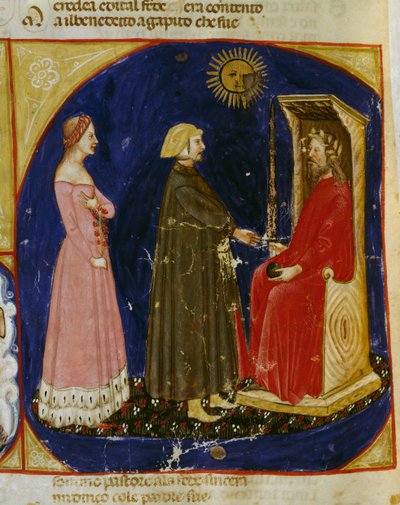 Dante ve Beatrice'in Justinian'la buluşması, Cennet'ten sahne, Canto VI, The Divine Comedy, by Dante Alighieri (1265-1321), Veneto minyatürü, İtalya by Dante Alighieri