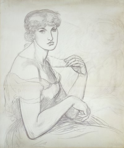 Oturan, Kolye Tutan Bir Kadın, Sağda Başka Bir Kadın Figürü, by Dante Gabriel Charles Rossetti