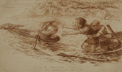 Boatmen and Siren, c.1853 (kağıt üzerine kalem ve mürekkep) by Dante Gabriel Charles Rossetti