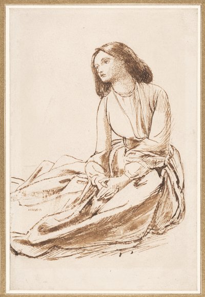 Elizabeth Siddal, yerde oturuyor (kalem, sepya ve kağıt üzerinde yıkama) by Dante Gabriel Charles Rossetti