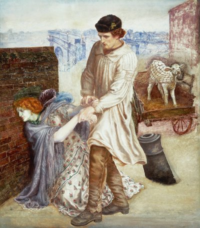 “Yeniden Keşfedilen” Buzağısını satmak için şehre gelen bir çiftçi, kadavra tenli hasta genç bir fahişeyi yetiştirmeye çalışıyor 1865-1869 (resim) by Dante Gabriel Charles Rossetti
