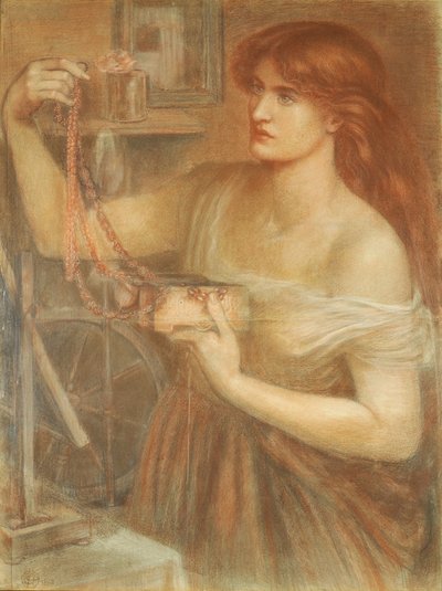 Şafakta Yükseldi - Gretchen Fausts Mücevherlerini Keşfediyor , 1868 (kağıt üzerinde tebeşir) by Dante Gabriel Charles Rossetti