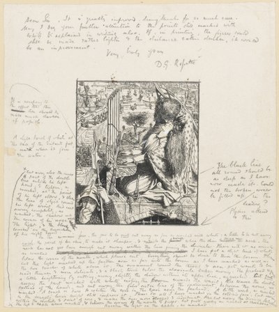 St Cecilia The Moxon Tennyson, c.1857 (tahta gravür ve kağıt üzerine kurşun kalem) by Dante Gabriel Charles Rossetti