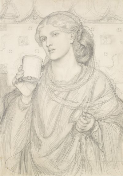 'Sevgi Dolu Kupa' Çalışması (kağıt üzerine kalem) by Dante Gabriel Charles Rossetti