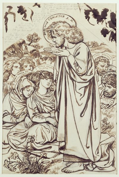 Dağdaki Vaaz (kağıt üzerine mürekkep, kalem ve sulu boya) by Dante Gabriel Charles Rossetti