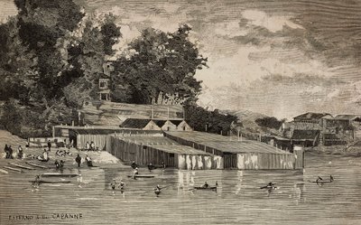 Yıkanma yeri, Roma, İtalya'daki Tiber hamamları, Dante Paolocci'nin çiziminden gravür, L'Illustrazione Italiana No 36, 21 Ağustos by Dante Paolocci