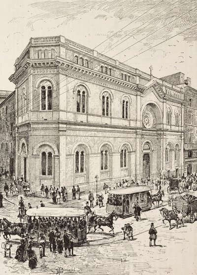 Via Nazionale'deki Evanjelik kilisesi, Roma, İtalya, L'Illustrazione Italiana'dan Dante Paolocci'nin çiziminden gravür, No 15, 13 Nisan by Dante Paolocci