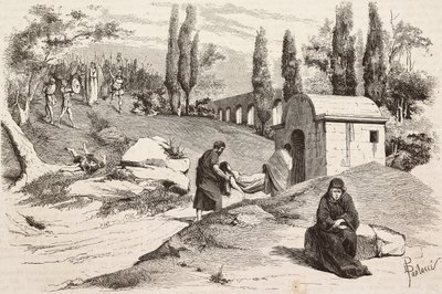 Alçak kampta, Rome Vaincue, Alexandre Parodi, Perde V, Zandomenico'nun L'Illustrazione Italiana'dan eskizlerinden Dante Paolocci'nin gravürü, No 58, Aralık 3 by Dante Paolocci