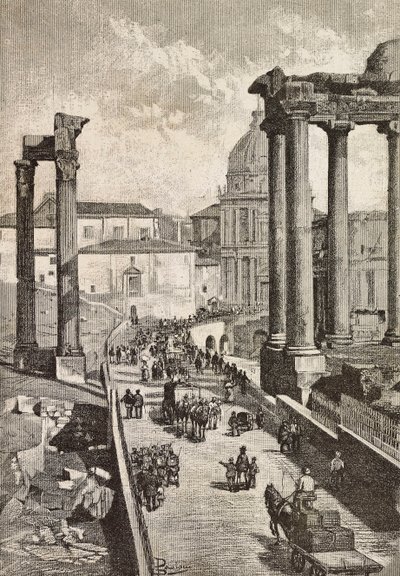 Forum'dan Geçiş, Roma, İtalya, L'Illustrazione Italiana'dan Dante Paolocci'nin çiziminden gravür, No 49, 7 Aralık by Dante Paolocci