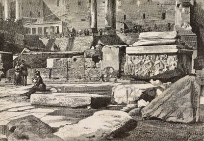 Roma Forumu'ndaki platformlar, Roma, İtalya, L'Illustrazione Italiana'dan Dante Paolocci'nin çiziminden gravür, No 49, 7 Aralık by Dante Paolocci