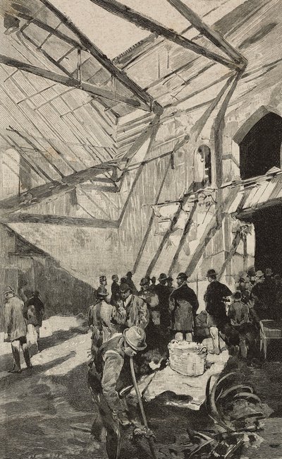 1893 yangınından sonra İsrail Tiyatrosu kalıntıları, Roma, İtalya, L'Illustrazione Italiana'dan Dante Paolocci'nin çiziminden sonra gravür, XX. Yıl, No 7, 12 Şubat by Dante Paolocci