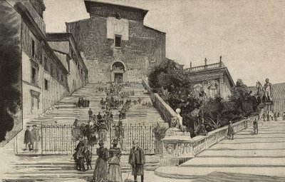 Aracoeli, Roma, İtalya'daki Santa Maria Bazilikası'nın görünümü, L'Illustrazione Italiana'dan Dante Paolocci'nin çizdiği gravür, Yıl XX, No 53, 31 Aralık by Dante Paolocci