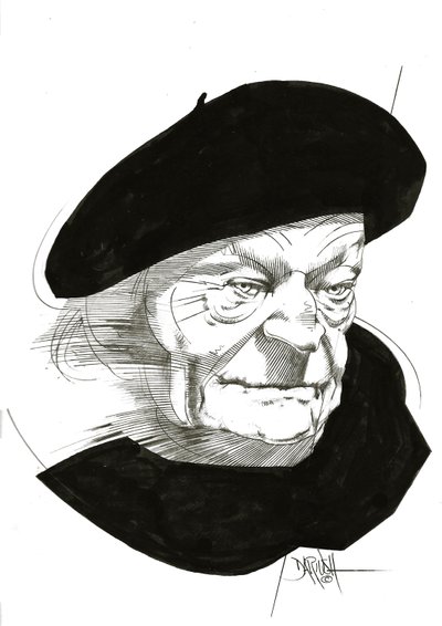 Giuseppe Ungaretti, 2024 (dijital olarak geliştirilmiş karakalem çizim) by Dariush Radpour