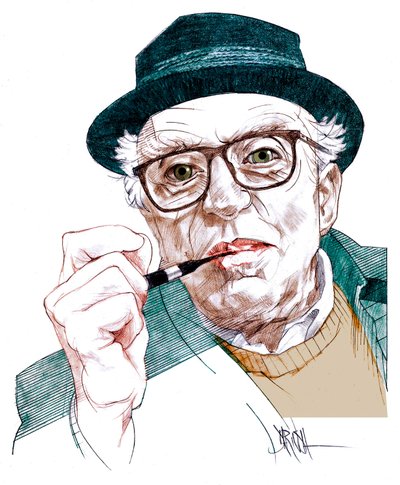 Luigi Malerba, 2020 (dijital renkli karakalem çizim) by Dariush Radpour