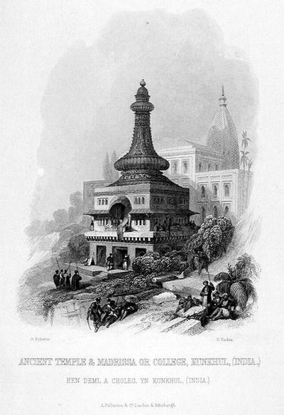 Antik Tapınak & Medrese veya Kolej, Kunkhul, Hindistan, E. Finden tarafından oyulmuş, 