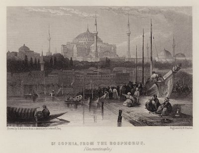 Ayasofya, Boğaziçi'nden, Konstantinopolis (renkli taş) by David (after) Roberts