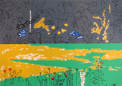Bahçe, Mavi Lilyumlu Koyu Kenarlık (serigrafi) by David Alan Redpath Michie