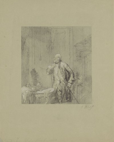 Bir on sekizinci yüzyıl iç bir aynanın önünde adam Eski günlerden bir yağ by David Bles