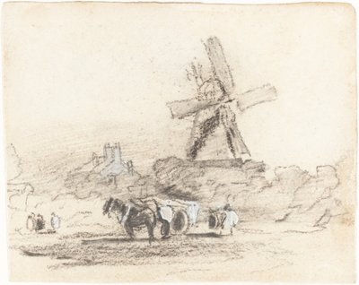 Yel Değirmeninin Yanında İki Atlı Bir Araba by David Cox