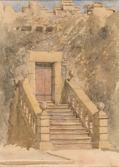 Haddon Hall#39;daki Kapı, 1845 dolayları (kağıt üzerine sulu boya ve kalem) by David Cox