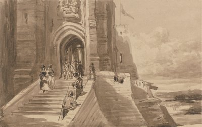 Bir Kalenin Dış Merdivenindeki Figürler by David Cox