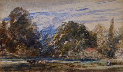 İnekler ve şekil ile manzara by David Cox