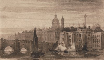Thames Nehri'nden Eski Londra Köprüsü ve St. Paul Katedrali by David Cox