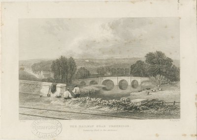 Penkridge Kasabası - Demiryolu ve Boğa Köprüsü: çelik gravür, nd [c 1839] by David Cox