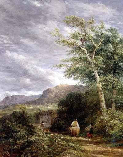 Su Değirmeni ile Galler Manzarası (tuval üzerine yağlı boya) by David Cox
