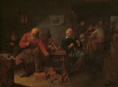 Bir Ayakkabıcı Dükkanının İçi, 1650 civarı (panel üzerine yağlıboya) by David III Ryckaert