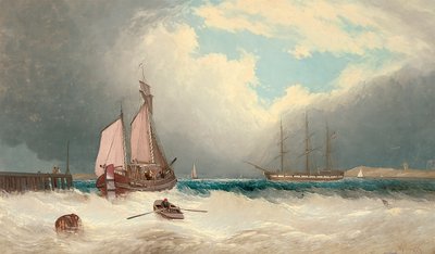 Limandan kaçan bir mavna, ötesinde demir atmış bir firkateyn by David James