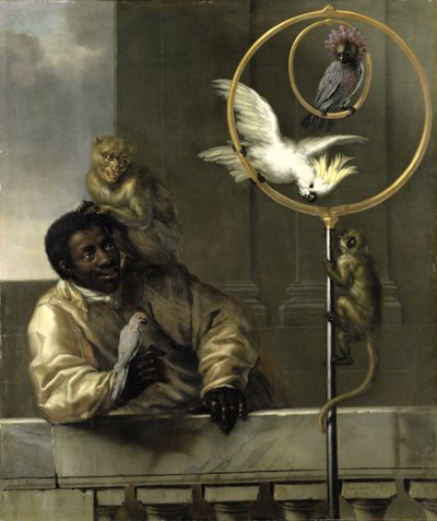 Papağan ve Maymunlu Siyah Adam, 1670 by David Klöcker Ehrenstrahl