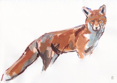 Red Fox, 2021 (kağıt üzerine guaj ve suluboya/ pastel boya) by David Mayer