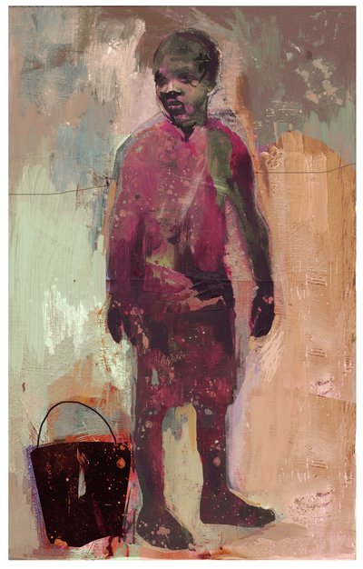 Boy ve Su Kovası 2016 (Ahşap Panel Üzerine Karışık Teknik) by David McConochie