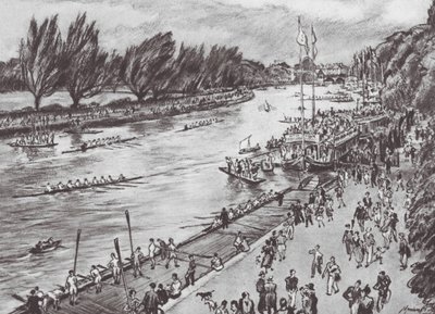 Oxford: Sekizler Haftası, Yarışlar Arasında (lito) by David Muirhead (after) Bone